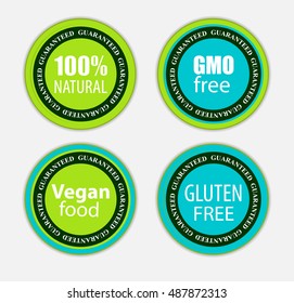 Gmo Free, 100% Natutal, Vegan Food and Gluten Free Label Set Vector Illustration EPS10