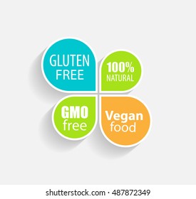 Gmo Free, 100% Natutal, Vegan Food and Gluten Free Label Set Vector Illustration EPS10
