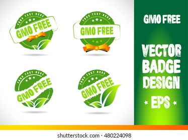 Gmo free Badge Logobadge label seal stamp logo text design green leaf template vector eps