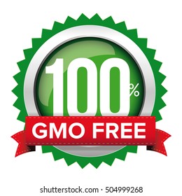 GMO free badge vector with red ribbon