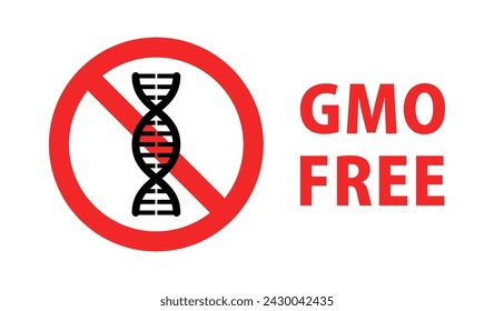 GMO FREE: DNA and prohibition mark icon.