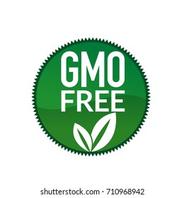 Gmo free food label for products packaging. White text green vector illustration