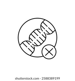GMO free food. Linear icon, pictogram, symbol. Safe and natural product concept in a black color. Editable isolated vector illustration in outline style on a white background.