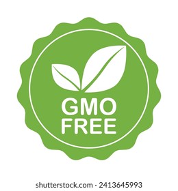 GMO free green vector icon. Organic, bio, eco symbol. Vegan, no meat, Non GMO, healthy, fresh and nonviolent food. Round green vector illustration with leaves for stickers, labels, web and logos.