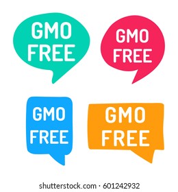 Gmo free. Hand drawn speech bubbles. Vector set of icon illustration on white background.