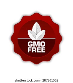 GMO Free icon or badge with leaves placed on white background