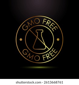GMO free icon design illustration, Non gmo food label,  Organic healthy food sign symbol in gold color style
