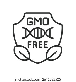 GMO Free, icon in line design. GMO free, non GMO, organic, natural, no chemicals, bio, eco label on white background vector. For the theme: GMO Free editable stroke icon