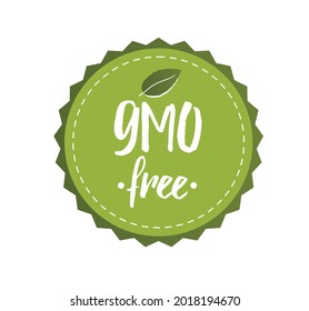 Icono libre de OMG. etiqueta redonda con una hoja. Logo verde vector, pegatina. certificado de garantía.