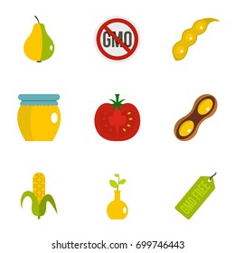 GMO free icon set. Flat set of 9 GMO free vector icons for web isolated on white background