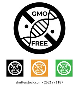 GMO free icon set. Non GMO label. No added or artificial chemicals logo, label, badge, sticker, symbol, emblem, stamp, line, vector, isolated illustration. GMO free label for product packaging design.