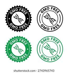 GMO free icon set. Non GMO label. No added or artificial chemicals logo, label, badge, sticker, symbol, emblem, stamp, line, vector, isolated illustration. GMO free label for product packaging design.