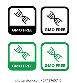 GMO free icon set. Non GMO label. No added or artificial chemicals logo, label, badge, sticker, symbol, emblem, stamp, line, vector, isolated illustration. GMO free label for product packaging design.