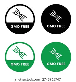 GMO free icon set. Non GMO label. No added or artificial chemicals logo, label, badge, sticker, symbol, emblem, stamp, line, vector, isolated illustration. GMO free label for product packaging design.