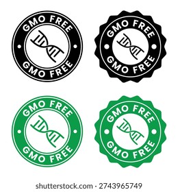 GMO free icon set. Non GMO label. No added or artificial chemicals logo, label, badge, sticker, symbol, emblem, stamp, line, vector, isolated illustration. GMO free label for product packaging design.