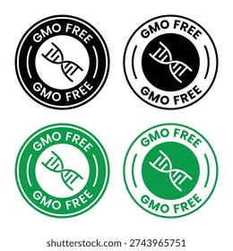 GMO free icon set. Non GMO label. No added or artificial chemicals logo, label, badge, sticker, symbol, emblem, stamp, line, vector, isolated illustration. GMO free label for product packaging design.