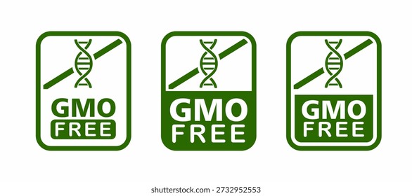 GMO free icon set for packaging. Non-GMO labels, stickers, and badges in vector format. Professional symbols for organic products with no added chemicals or additives.