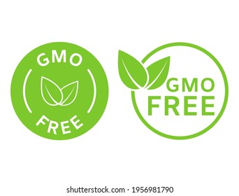 GMO free icons. Non GMO labels. Healthy organic food concept. No GMO design elements for tags, product packag, food symbol, emblems, stickers. Healthy, eco, vegan, bio. Vector illustration.