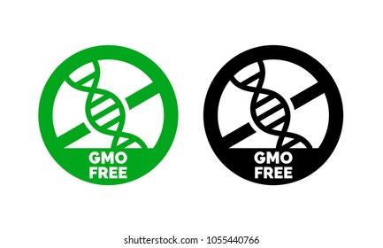 GMO free label with DNA vector icon for non gmo product package or GMO free natural organic food design