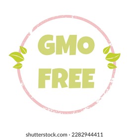GMO free label, icon, badge. Concept of organic, eco friendly products, healthy food. Vector illustration of textured circle design for tags, product package, sticker, logo.