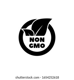 GMO Free Label with Leaf, Eco Food. Flat Vector Icon illustration. Simple black symbol on white background. GMO Free Label with Leaf, Eco Food sign design template for web and mobile UI element
