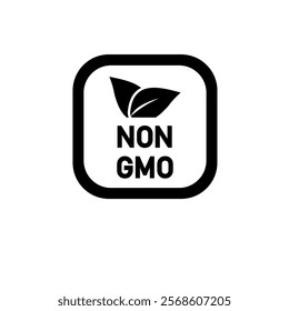 GMO Free Label with Leaf, Eco Food Solid Flat Vector Icon Isolated on White Background.