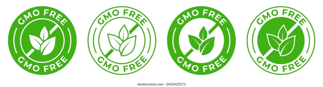 GMO free label. Non GMO icon. Organic cosmetic or food vector illustration for product packaging logo, sign, symbol or emblem. No chemicals badge isolated.