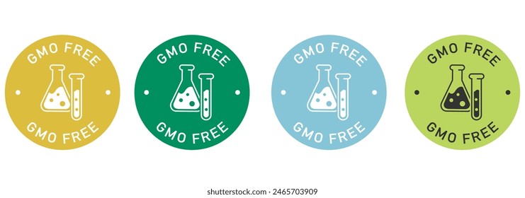 GMO free label vector design for packaging. GMO free icon. Illustration, logo, symbol, sign, stamp, tag, emblem, mark or seal for package. Chemical allergens free product sticker.