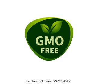 GMO free label. Vector green leaf non GMO logo sign for healthy food package design.