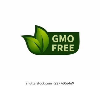 GMO free label. Vector green leaf non GMO logo sign for healthy food package design.