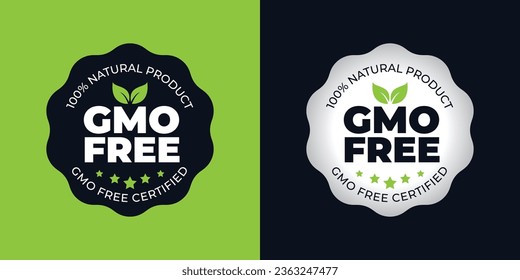 GMO free labels. NON GMO certified Healthy organic food concept. Icon, Logo, No GMO design elements for tags, Product package. Vegan, Eco, bio. Beauty product. Stamp, emblem, Vector illustration.