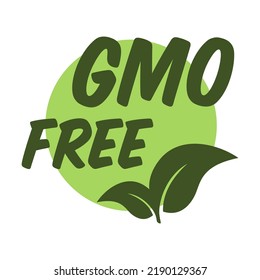 Icono plano del logotipo libre de OMG. Ilustración vectorial de estampillas alimenticias frescas, naturales, sin gluten. Vegan bio GMO gratis. Concepto de naturaleza y productos saludables
