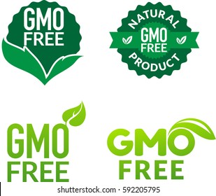 Gmo Free Non Gmo food labels for products packaging. White text vector illustration