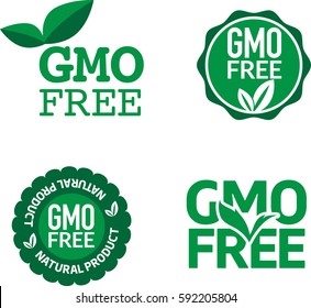 Gmo Free Non Gmo food labels for products packaging. White text vector illustration