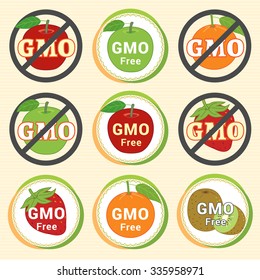 GMO Free Non GMO guarantee tag label emblem sticker for red green apple orange kiwi fruit