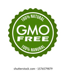 GMO free or Non GMO icon design. 100% natural stamp or label. Vector green logo.  