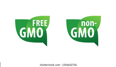 GMO free and non-GMO green sticker - isolated vector marking for healthy organic food products