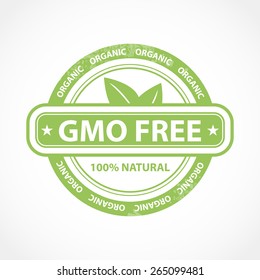 Gmo free organic and natural product logo or icon in green color design