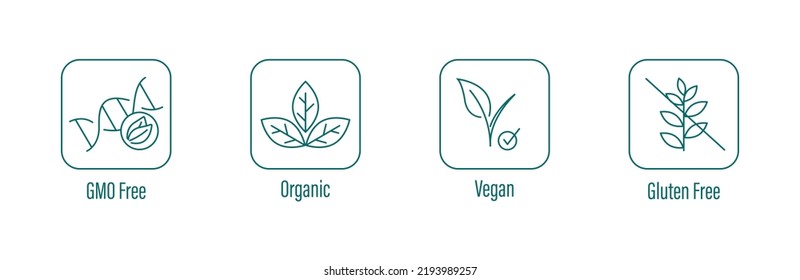 gmo free, organic, vegan,  gluten free icon set vector illustration 