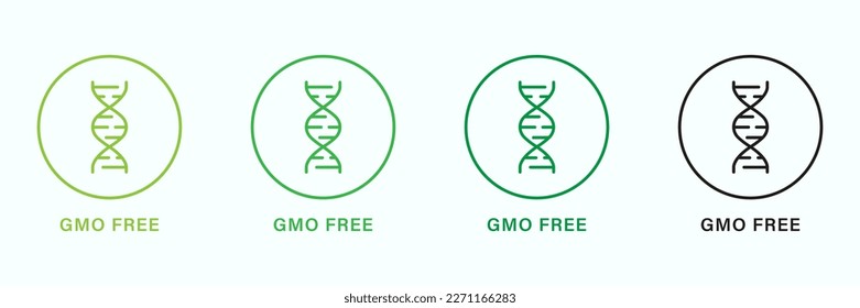Gmo Free Outline Sign Set. Only Eco Natural Organic Product. Natural Healthy Food. Gmo Free Line Black and Green Icon. Not Genetically Modified Symbol. Isolated Vector Illustration.