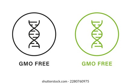 Gmo Free Outline Sign Set. Only Eco Natural Organic Product. Natural Healthy Food. Gmo Free Line Black and Green Icon. Not Genetically Modified Symbol. Isolated Vector Illustration.