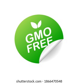 GMO free. Realistic green badge. Product advertising. Vector illustration.