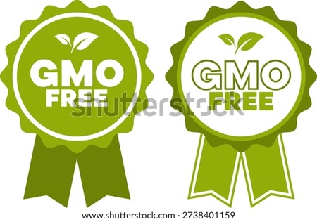 GMO free ribbons with leaf icons show good farming choices and natural products