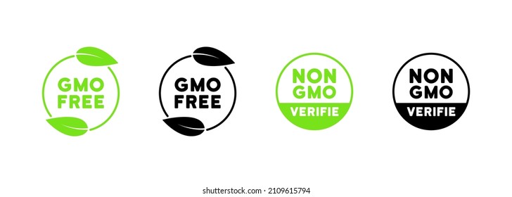 GMO free sign set. Vegan product. Healthcare concept. Vector EPS 10. Isolated on white background.