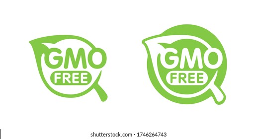 GMO free stamp - eco-friendly design element for healthy nutrition - isolated vector icon in 2 variations