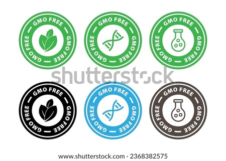 GMO free sticker, label, stamp, emblem or sign. No GMO. Eco, organic food or plants. No genetic modifications. Sign for products. Vector icon