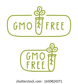 Gmo free. Two hand drawn badges vector illustrations on white background.