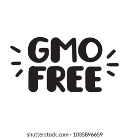 Gmo free. Vector icon, lettering illustration on white background. Concept for healthy food theme.