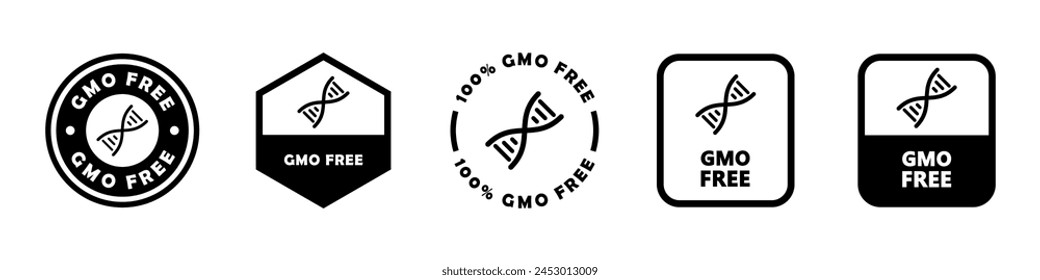 Libre de OGM. Vector de los letreros de los envases de productos alimenticios.