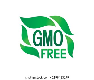 GMO Free vector Sticker illustration. Label with Green Leaves for Eco and Natural production.